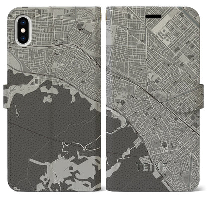 【手稲（北海道）】地図柄iPhoneケース（手帳タイプ）モノトーン・iPhone XS Max 用