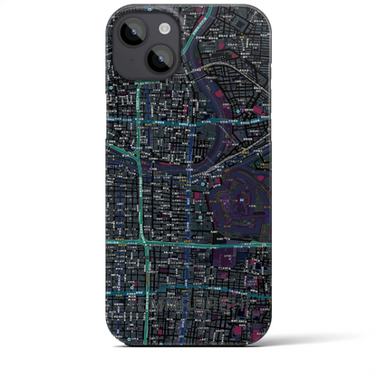 【天満橋（大阪府）】地図柄iPhoneケース（バックカバータイプ）ブラック・iPhone 14 Plus 用