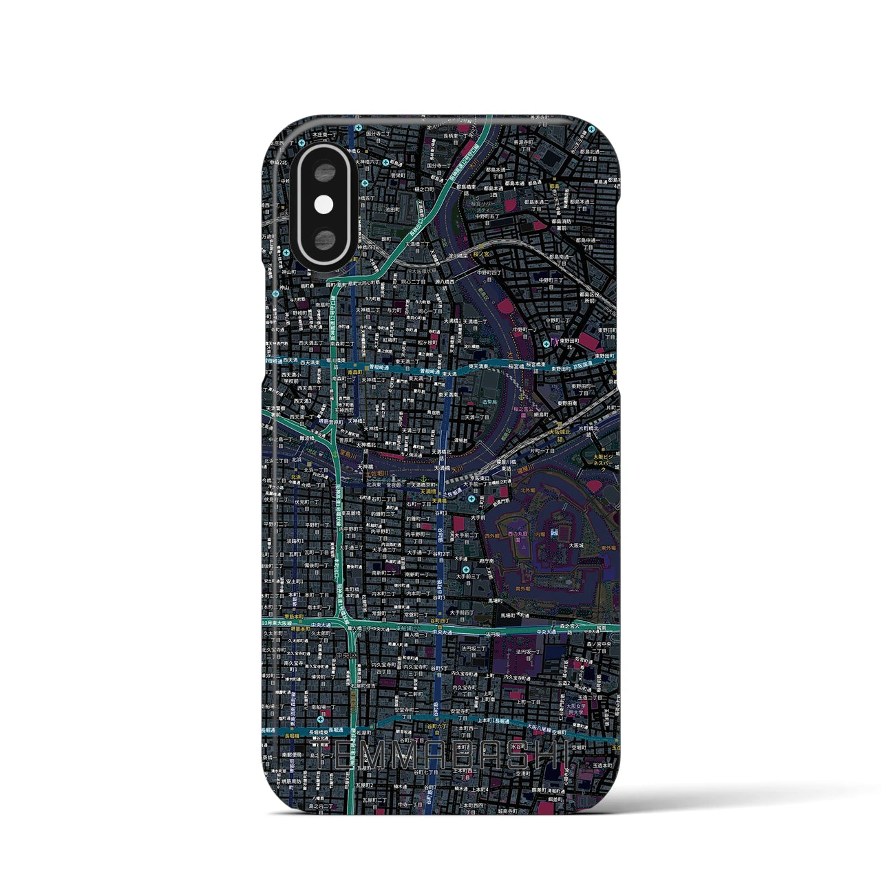 【天満橋（大阪府）】地図柄iPhoneケース（バックカバータイプ）ブラック・iPhone XS / X 用