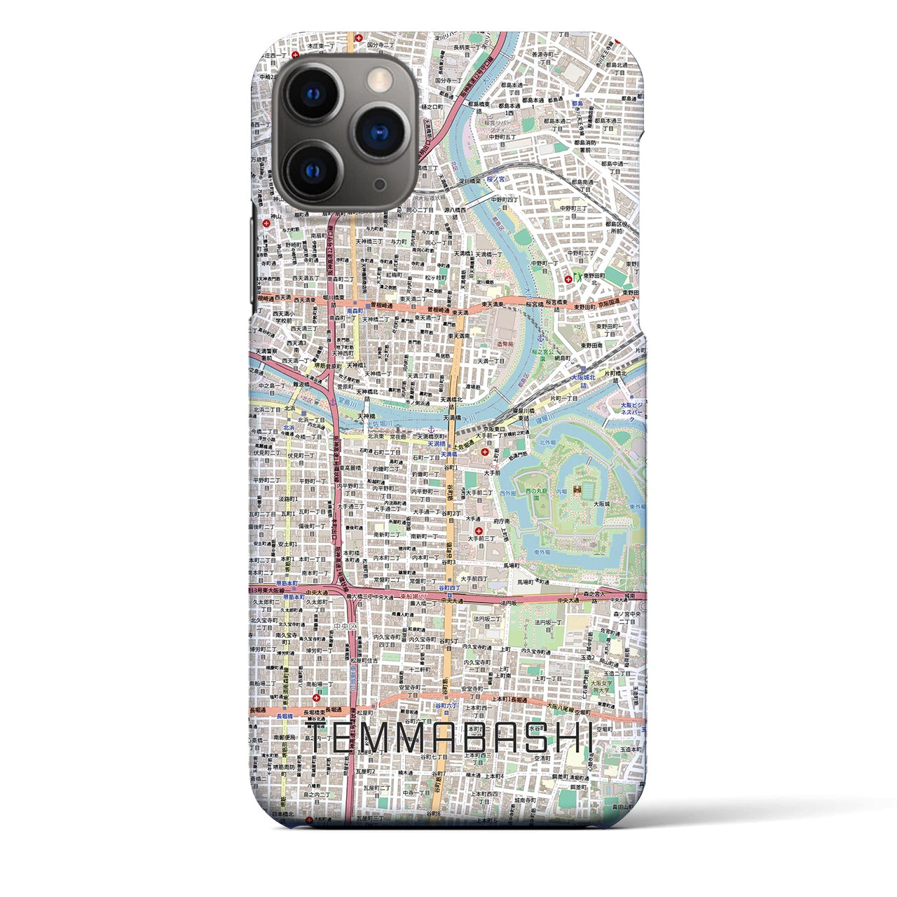 【天満橋（大阪府）】地図柄iPhoneケース（バックカバータイプ）ナチュラル・iPhone 11 Pro Max 用