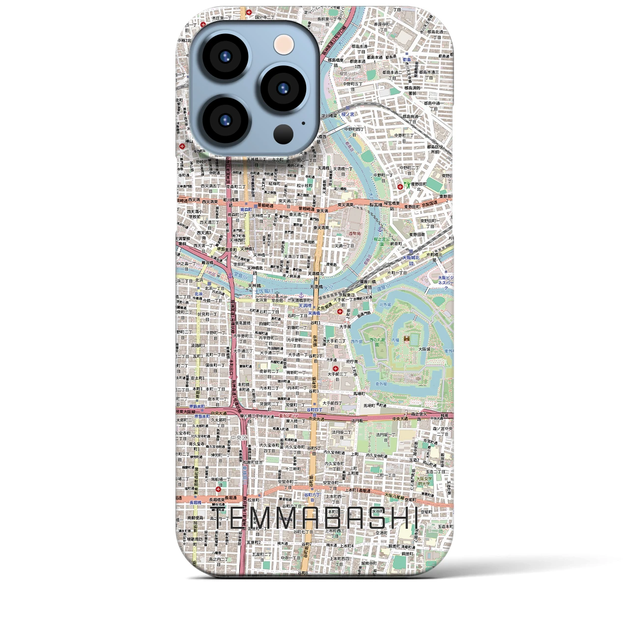 【天満橋（大阪府）】地図柄iPhoneケース（バックカバータイプ）ナチュラル・iPhone 13 Pro Max 用