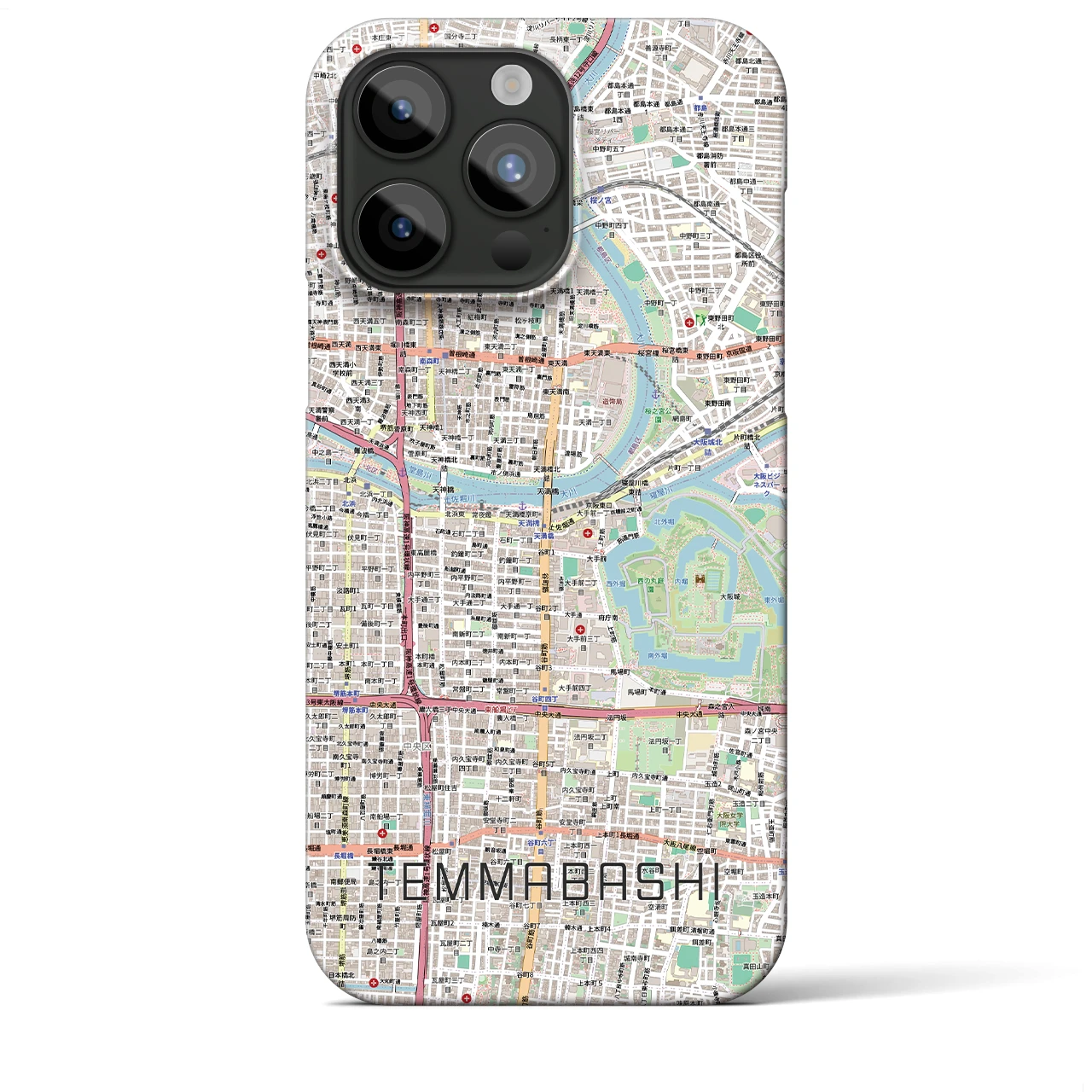 【天満橋（大阪府）】地図柄iPhoneケース（バックカバータイプ）ナチュラル・iPhone 15 Pro Max 用