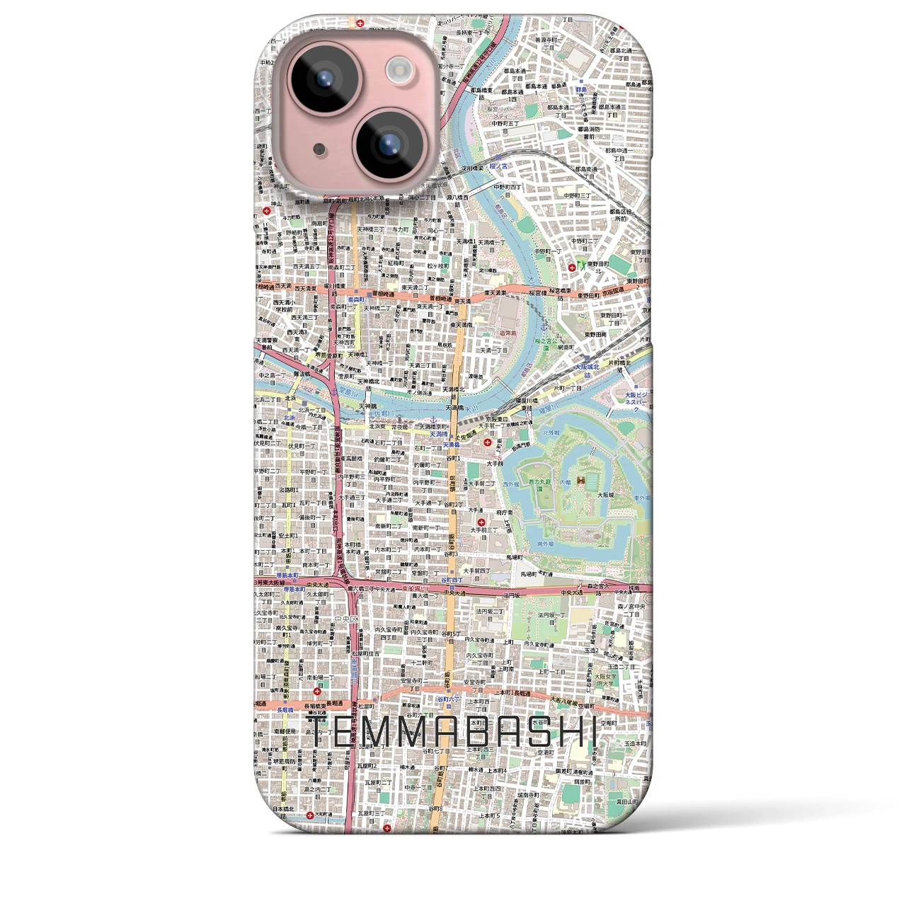 【天満橋（大阪府）】地図柄iPhoneケース（バックカバータイプ）ナチュラル・iPhone 15 Plus 用