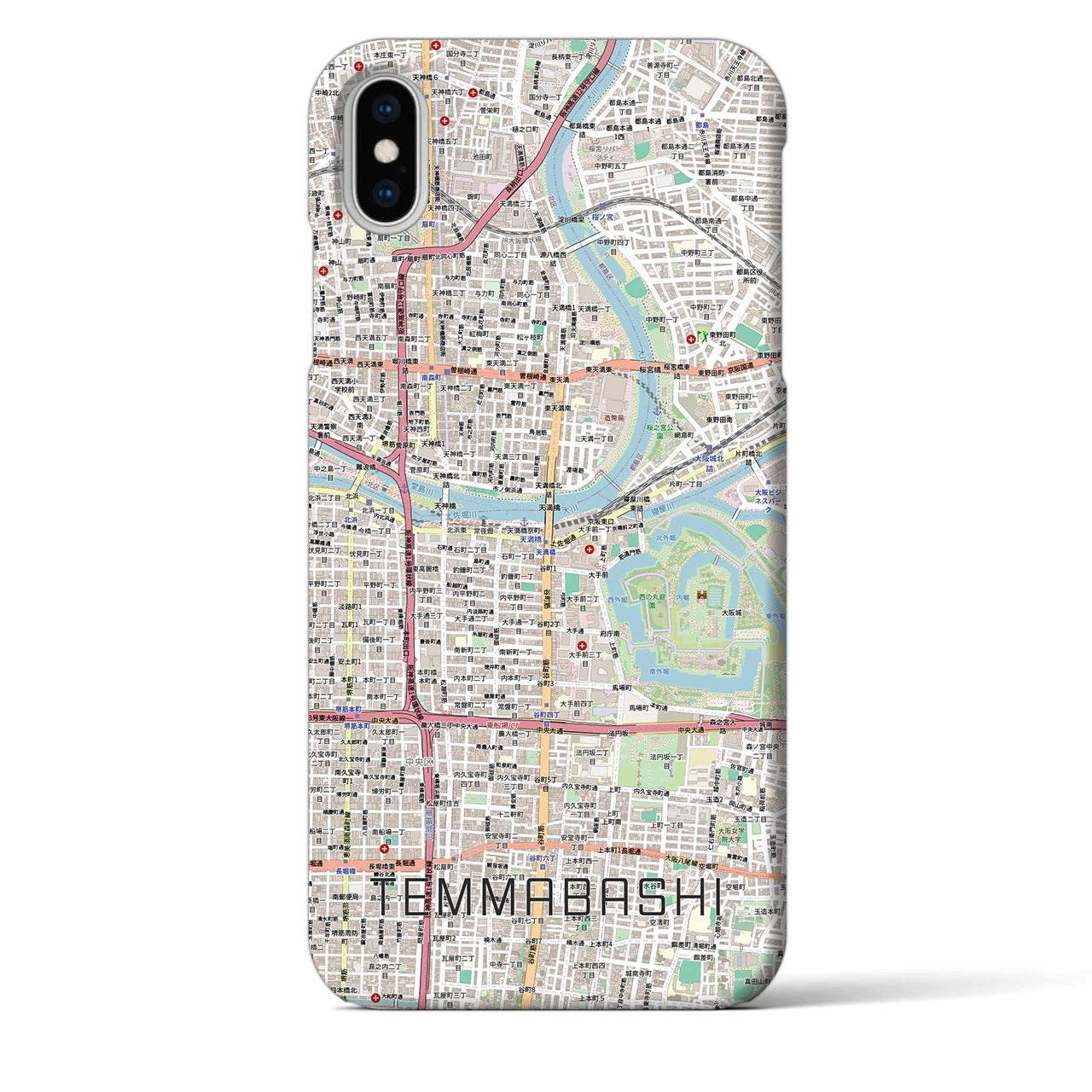 【天満橋（大阪府）】地図柄iPhoneケース（バックカバータイプ）ナチュラル・iPhone XS Max 用