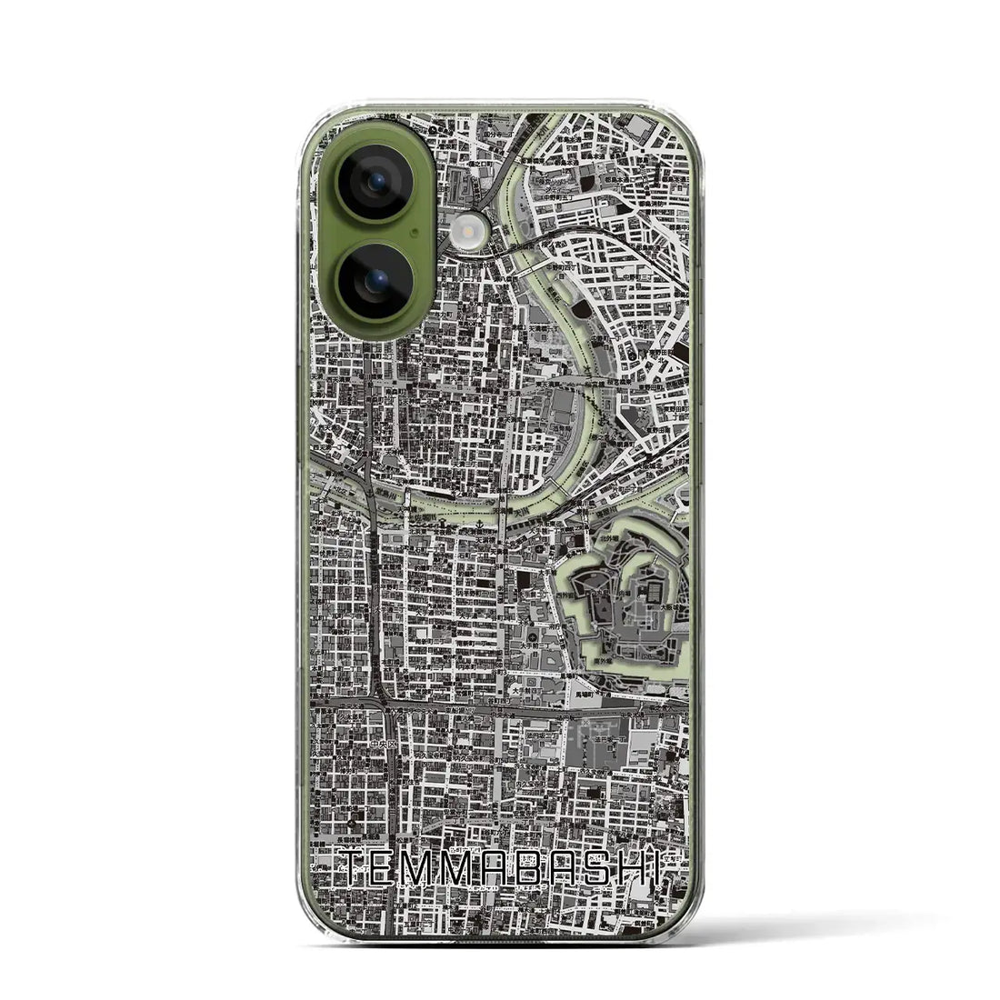 【天満橋（大阪府）】地図柄iPhoneケース（クリアタイプ）モノトーン・iPhone 17 Pro Max 用