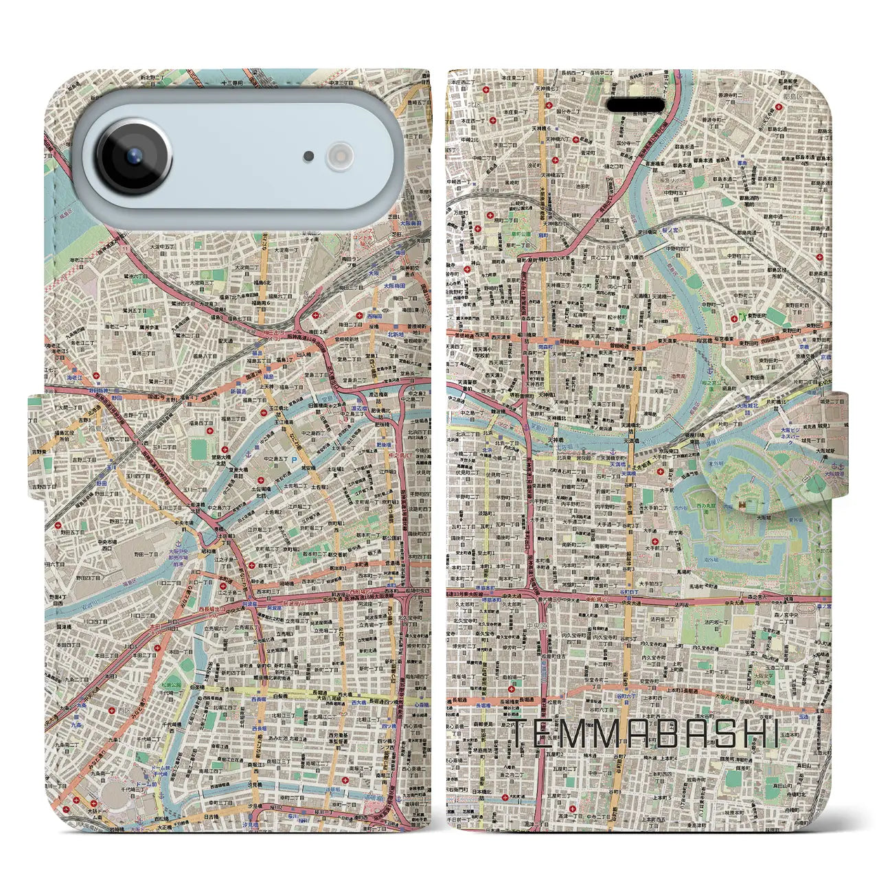 【天満橋（大阪府）】地図柄iPhoneケース（手帳タイプ）