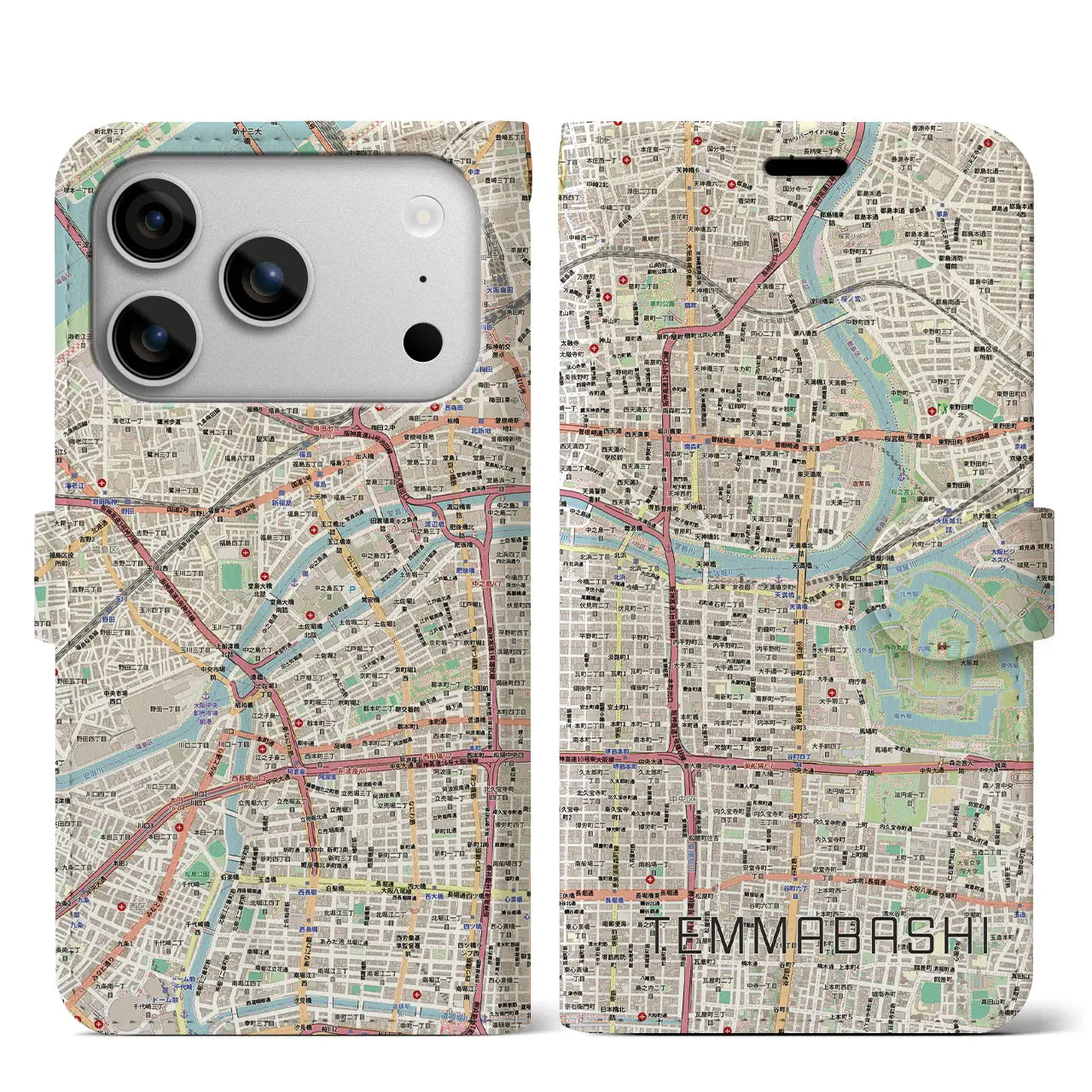 【天満橋（大阪府）】地図柄iPhoneケース（手帳タイプ）