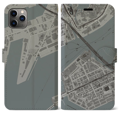 【天保山（大阪府）】地図柄iPhoneケース（手帳タイプ）モノトーン・iPhone 11 Pro Max 用