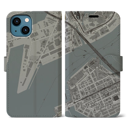 【天保山（大阪府）】地図柄iPhoneケース（手帳タイプ）モノトーン・iPhone 13 用