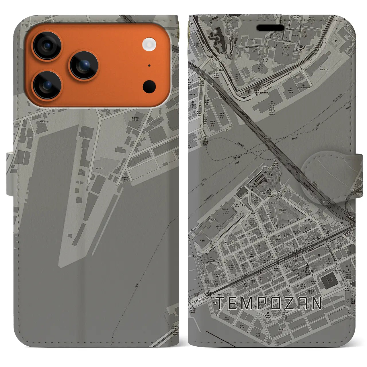 【天保山（大阪府）】地図柄iPhoneケース（手帳タイプ）