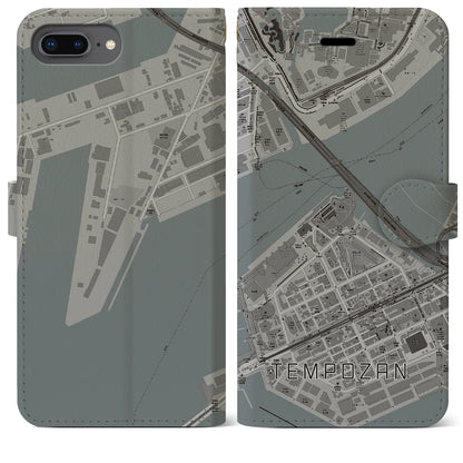 【天保山（大阪府）】地図柄iPhoneケース（手帳タイプ）モノトーン・iPhone 8Plus /7Plus / 6sPlus / 6Plus 用