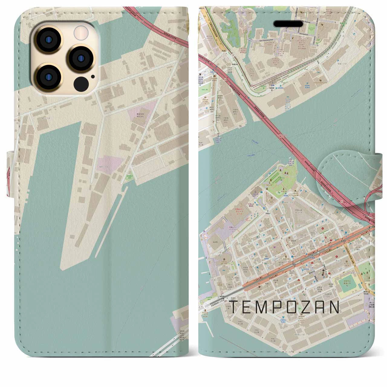 【天保山（大阪府）】地図柄iPhoneケース（手帳タイプ）