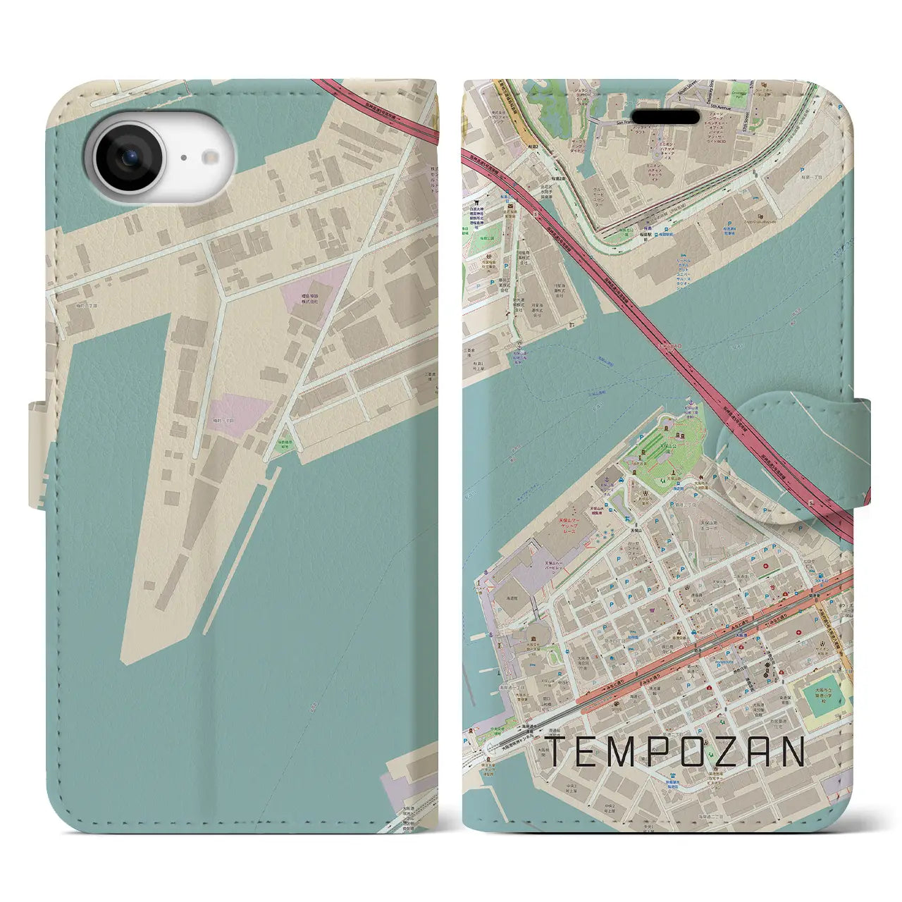 【天保山（大阪府）】地図柄iPhoneケース（手帳タイプ）