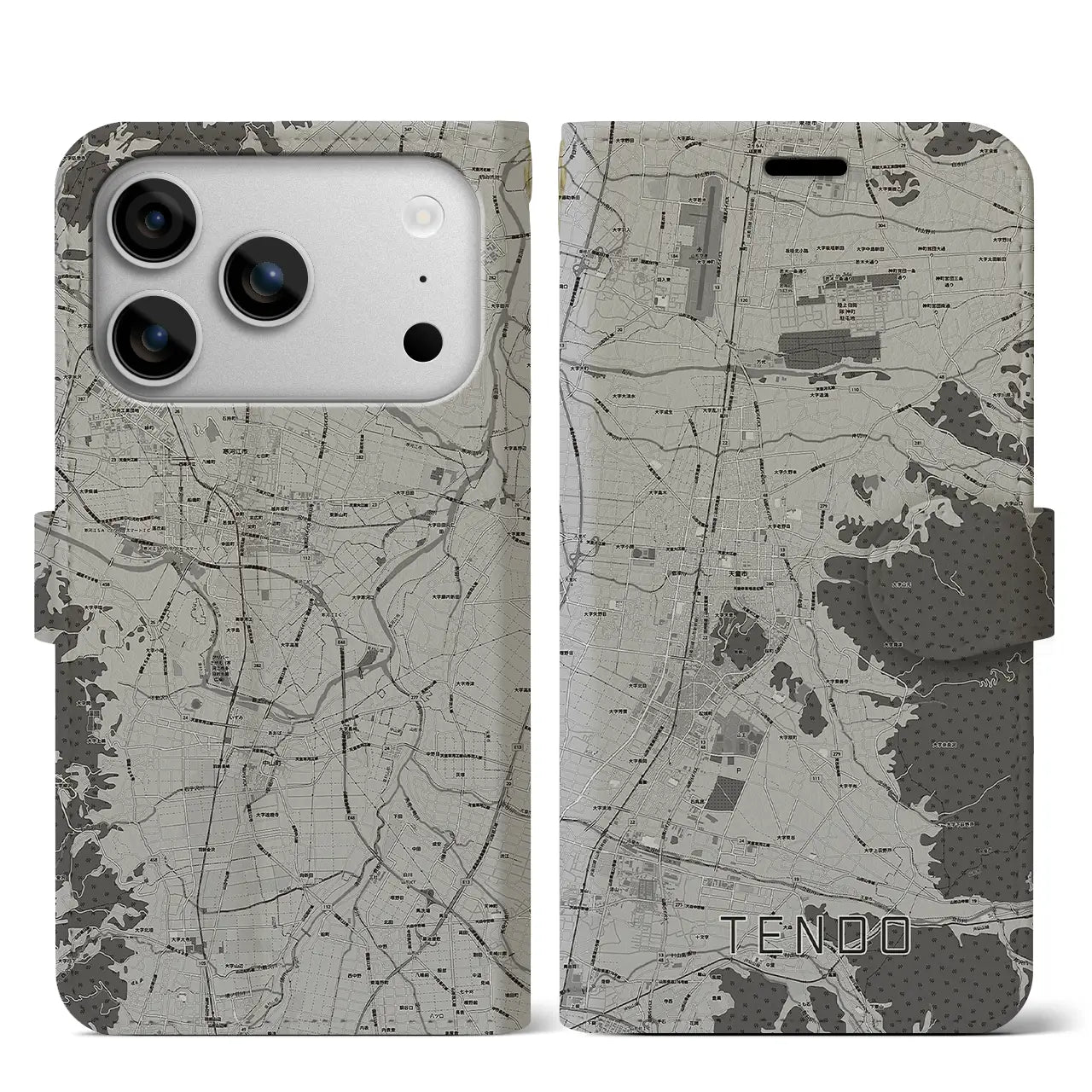 【天童（山形県）】地図柄iPhoneケース（手帳タイプ）