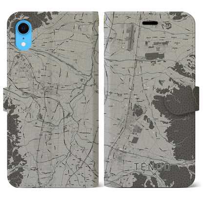 【天童（山形県）】地図柄iPhoneケース（手帳タイプ）モノトーン・iPhone XR 用