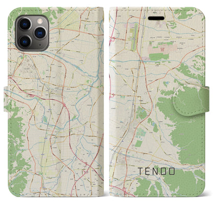 【天童（山形県）】地図柄iPhoneケース（手帳タイプ）ナチュラル・iPhone 11 Pro Max 用