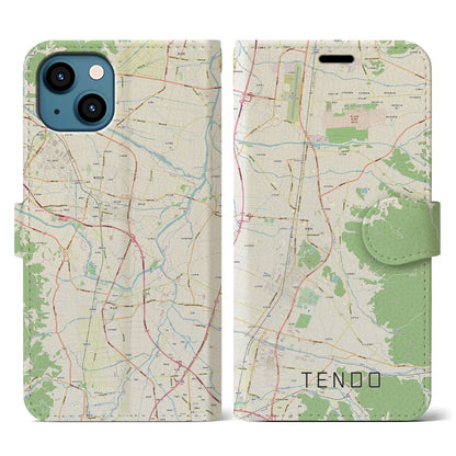 【天童（山形県）】地図柄iPhoneケース（手帳タイプ）ナチュラル・iPhone 13 用