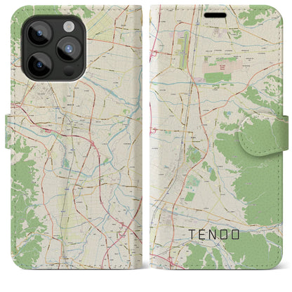 【天童（山形県）】地図柄iPhoneケース（手帳タイプ）ナチュラル・iPhone 15 Pro Max 用