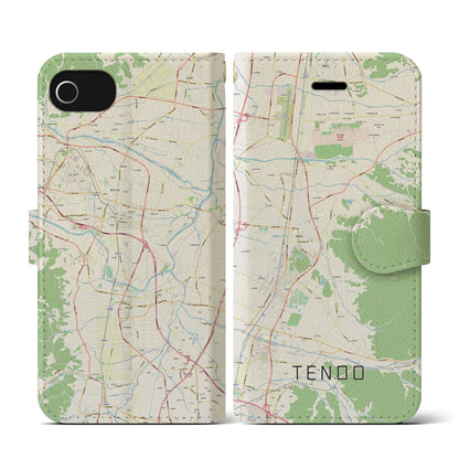 【天童（山形県）】地図柄iPhoneケース（手帳タイプ）ナチュラル・iPhone SE（第3 / 第2世代） / 8 / 7 / 6s / 6 用