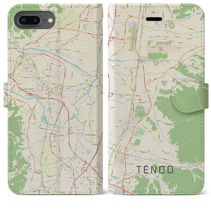 【天童（山形県）】地図柄iPhoneケース（手帳タイプ）ナチュラル・iPhone 8Plus /7Plus / 6sPlus / 6Plus 用