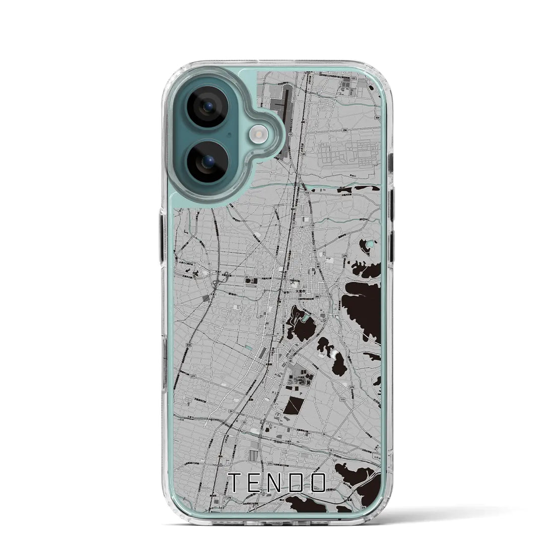 【天童(山形県)】地図柄iPhoneケース(MagSafeタイプ)モノトーン・iPhone 16 Pro 用