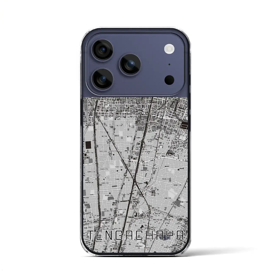 【天下茶屋(大阪府)】地図柄iPhoneケース(クリアタイプ)モノトーン・iPhone 17 Pro Max 用