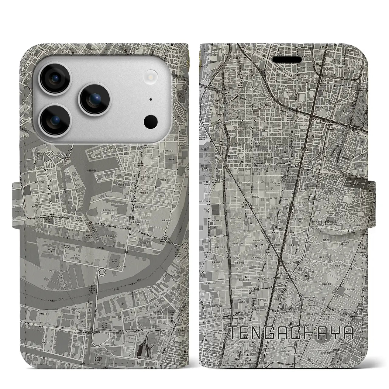 【天下茶屋（大阪府）】地図柄iPhoneケース（手帳タイプ）