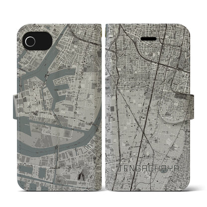 【天下茶屋（大阪府）】地図柄iPhoneケース（手帳タイプ）モノトーン・iPhone SE（第3 / 第2世代） / 8 / 7 / 6s / 6 用