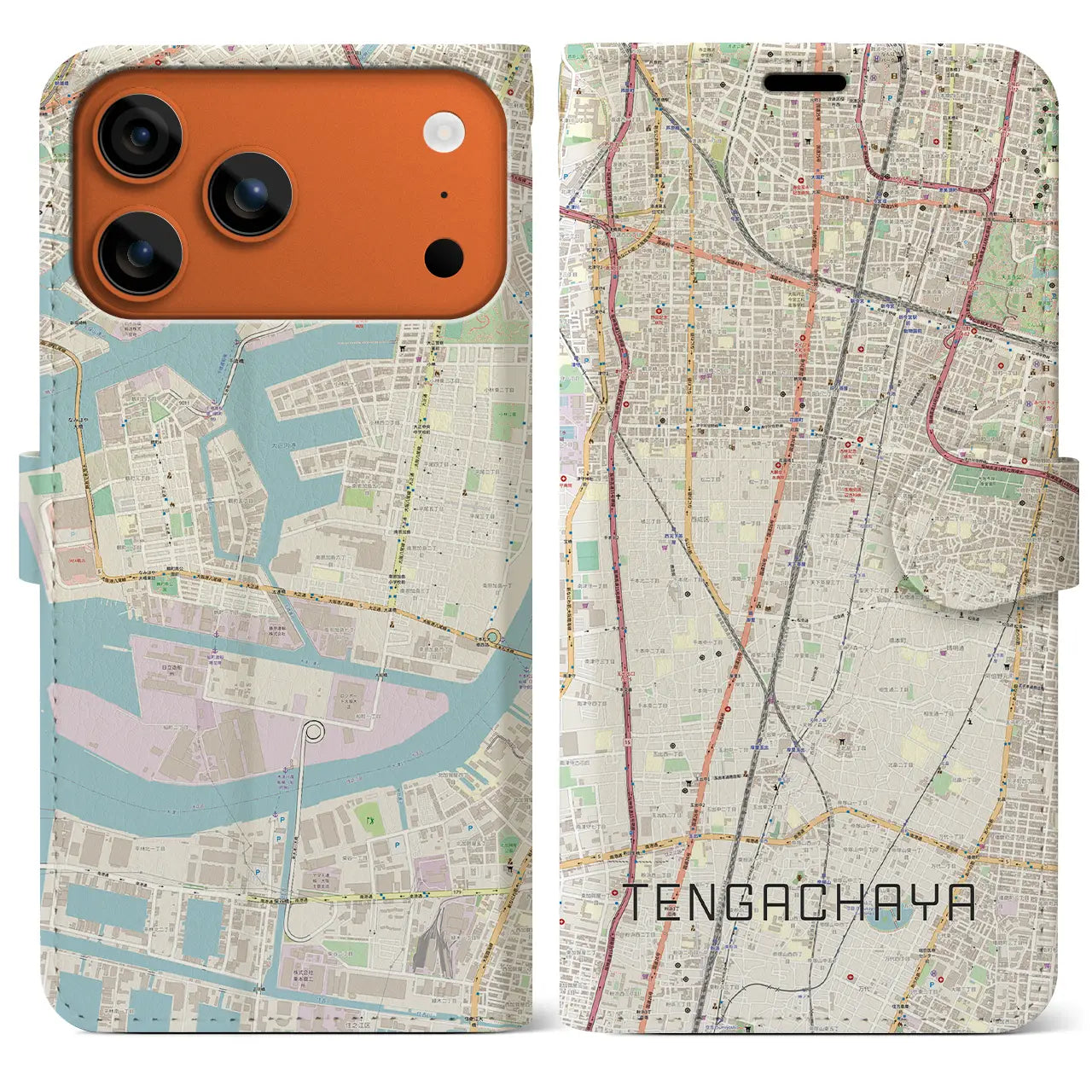 【天下茶屋（大阪府）】地図柄iPhoneケース（手帳タイプ）