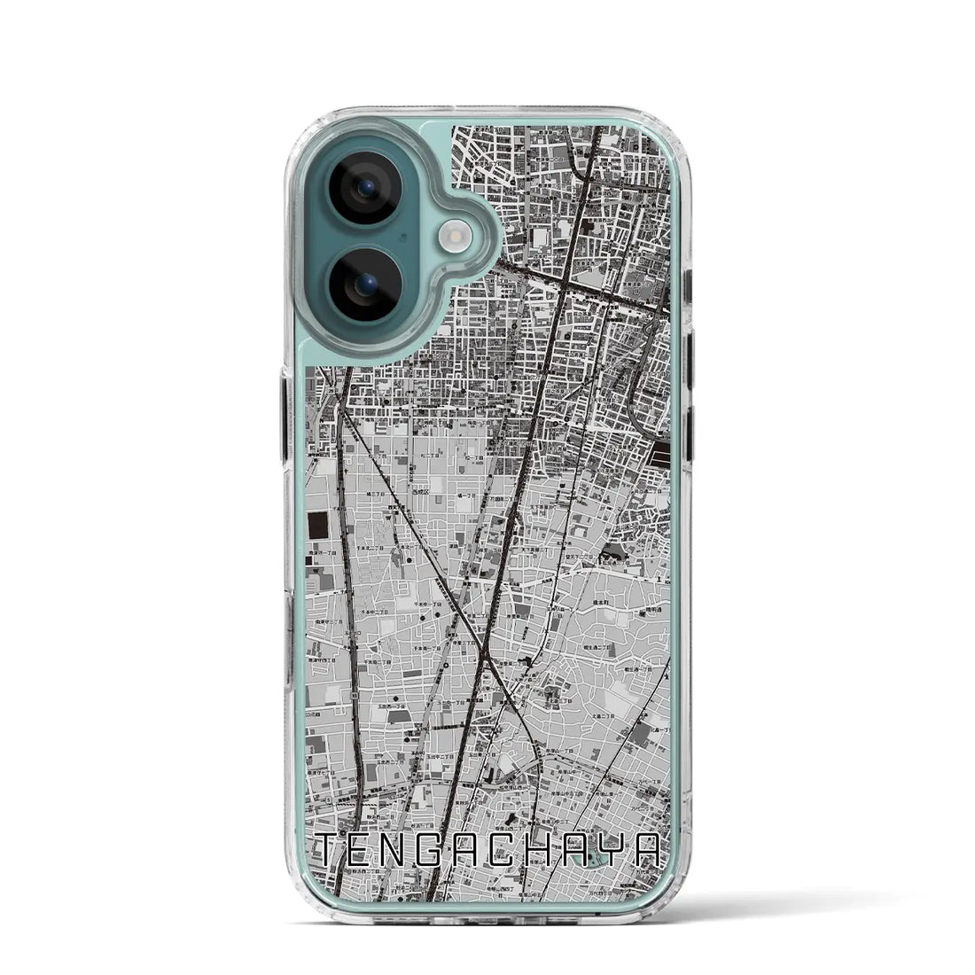 【天下茶屋(大阪府)】地図柄iPhoneケース(MagSafeタイプ)モノトーン・iPhone 16 Pro 用