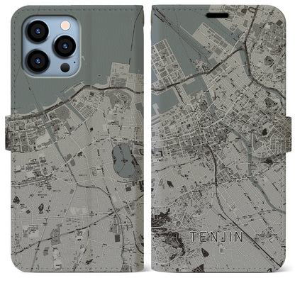 【天神（福岡県）】地図柄iPhoneケース（手帳タイプ）モノトーン・iPhone 13 Pro Max 用