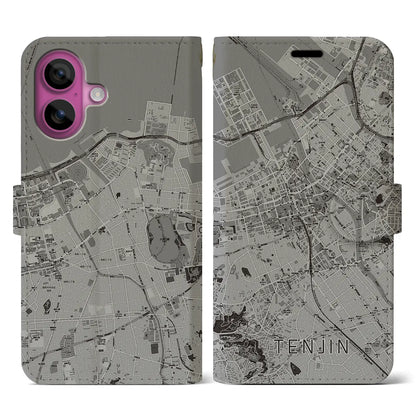 【天神（福岡県）】地図柄iPhoneケース（手帳タイプ）モノトーン・iPhone 16 Pro 用