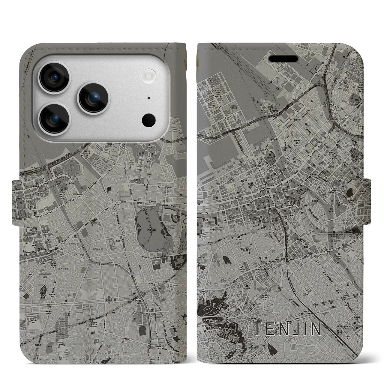 【天神（福岡県）】地図柄iPhoneケース（手帳タイプ）