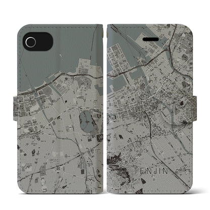 【天神（福岡県）】地図柄iPhoneケース（手帳タイプ）モノトーン・iPhone SE（第3 / 第2世代） / 8 / 7 / 6s / 6 用