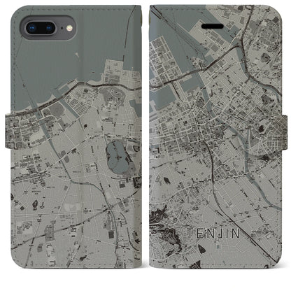 【天神（福岡県）】地図柄iPhoneケース（手帳タイプ）モノトーン・iPhone 8Plus /7Plus / 6sPlus / 6Plus 用