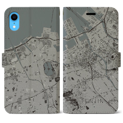 【天神（福岡県）】地図柄iPhoneケース（手帳タイプ）モノトーン・iPhone XR 用