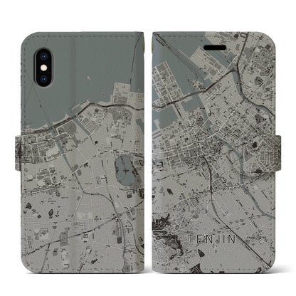 【天神（福岡県）】地図柄iPhoneケース（手帳タイプ）モノトーン・iPhone XS / X 用