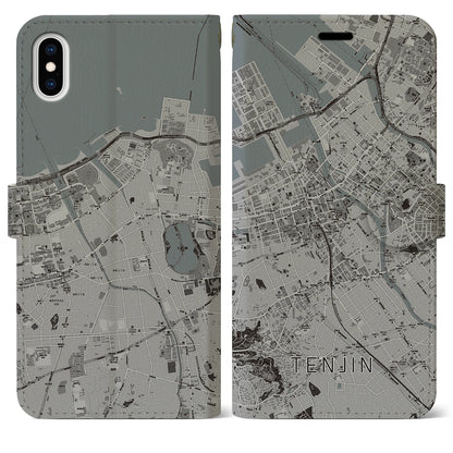 【天神（福岡県）】地図柄iPhoneケース（手帳タイプ）モノトーン・iPhone XS Max 用