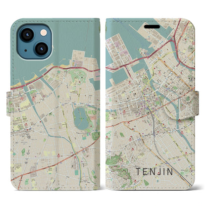 【天神（福岡県）】地図柄iPhoneケース（手帳タイプ）ナチュラル・iPhone 13 用