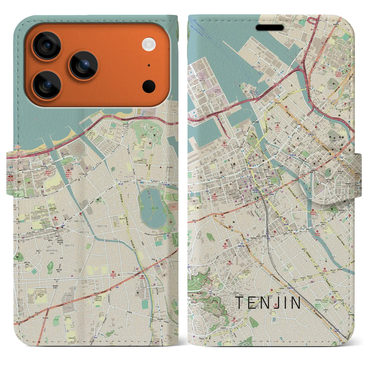 【天神（福岡県）】地図柄iPhoneケース（手帳タイプ）