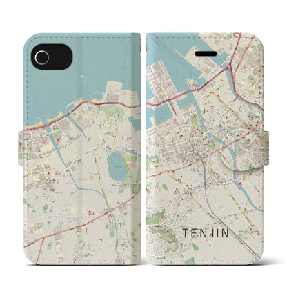 【天神（福岡県）】地図柄iPhoneケース（手帳タイプ）ナチュラル・iPhone SE（第3 / 第2世代） / 8 / 7 / 6s / 6 用