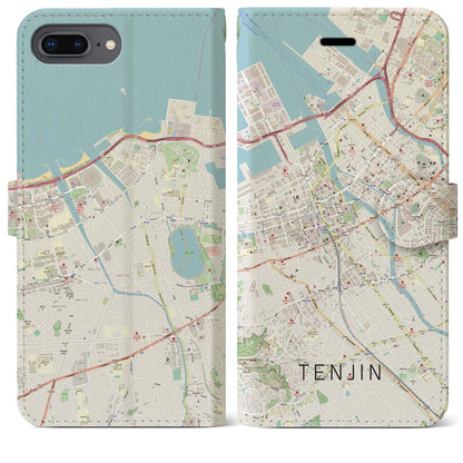 【天神（福岡県）】地図柄iPhoneケース（手帳タイプ）ナチュラル・iPhone 8Plus /7Plus / 6sPlus / 6Plus 用