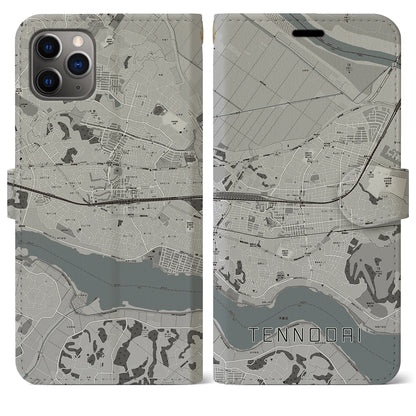 【天王台（千葉県）】地図柄iPhoneケース（手帳タイプ）モノトーン・iPhone 11 Pro Max 用