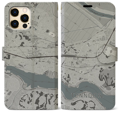 【天王台（千葉県）】地図柄iPhoneケース（手帳タイプ）モノトーン・iPhone 12 Pro Max 用