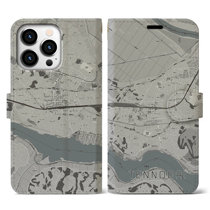 【天王台（千葉県）】地図柄iPhoneケース（手帳タイプ）モノトーン・iPhone 13 Pro 用