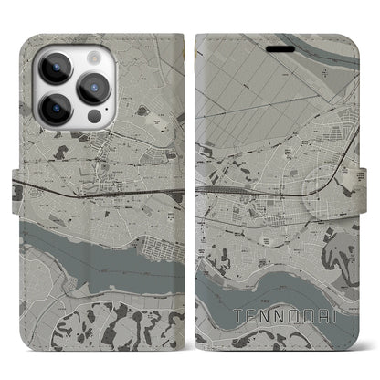 【天王台（千葉県）】地図柄iPhoneケース（手帳タイプ）モノトーン・iPhone 14 Pro 用