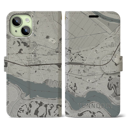 【天王台（千葉県）】地図柄iPhoneケース（手帳タイプ）モノトーン・iPhone 15 用