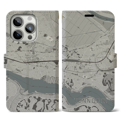 【天王台（千葉県）】地図柄iPhoneケース（手帳タイプ）モノトーン・iPhone 15 Pro 用