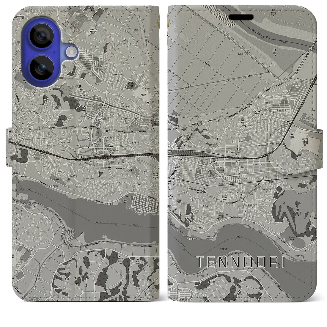 【天王台(千葉県)】地図柄iPhoneケース(手帳タイプ)モノトーン・iPhone 16 Pro Max 用