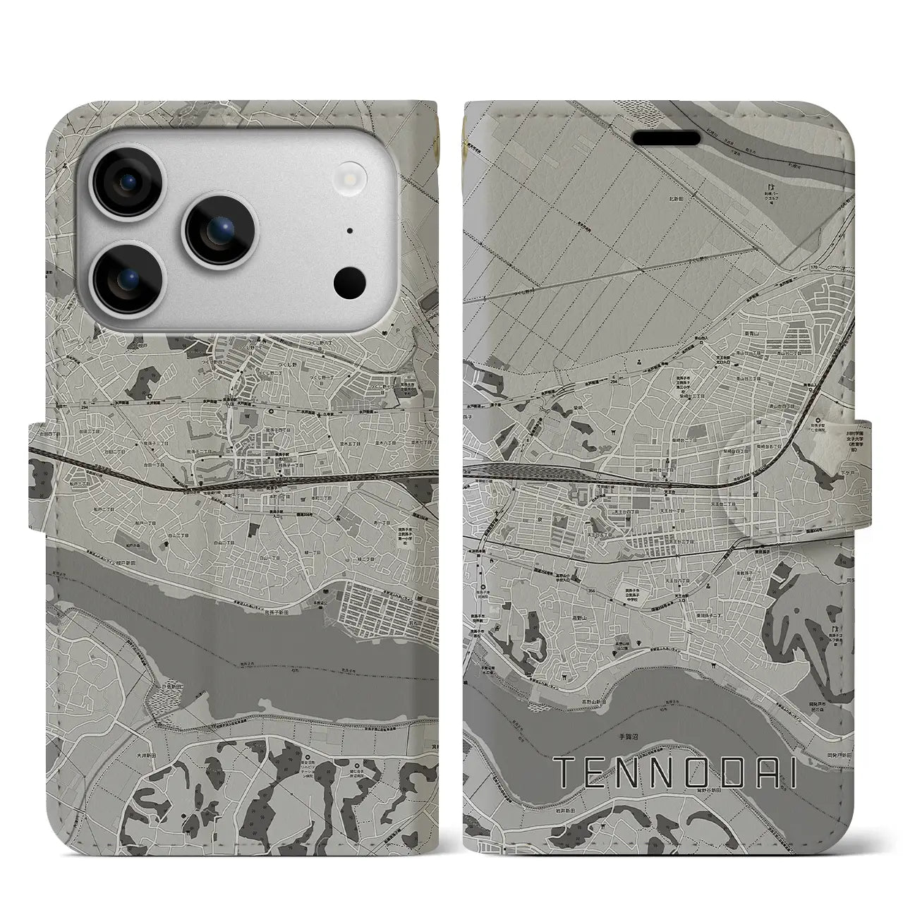 【天王台（千葉県）】地図柄iPhoneケース（手帳タイプ）